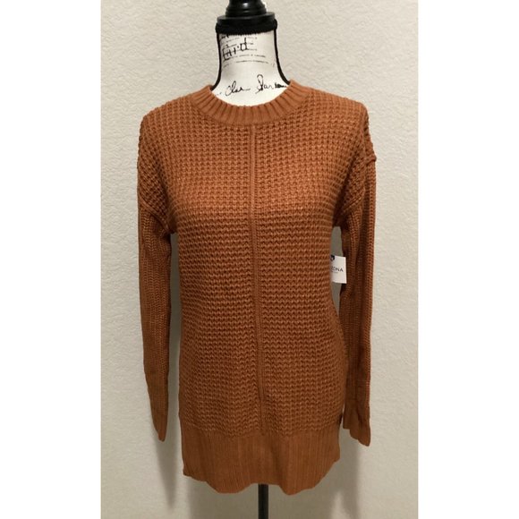 Arizona Rust Waffle Knit Sweater Long Sleeve Ribbed Size S - Picture 2 of 5